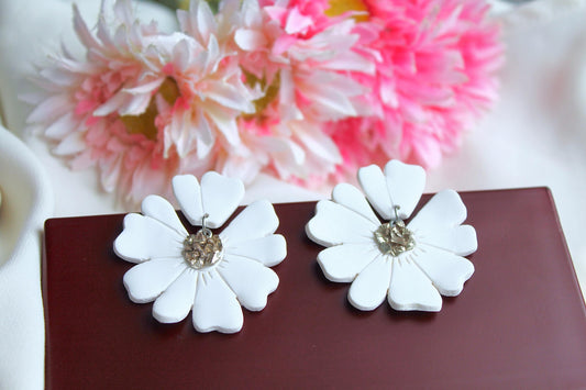 Large Daisy Earrings, Statement Earrings, White, Floral Earrings, Polymer Clay Earrings, Statement Floral Jewelry, Handmade, Gift for Her