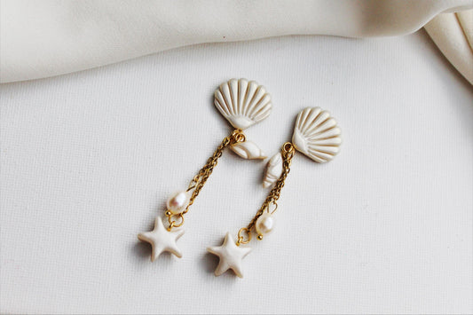 Pearl Earrings, Shell and Pearl Dangle Earrings, Handmade Pearls Earrings, Gift for Her, Drop Earrings, Elegant Earrings, Summer Earrings