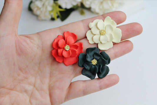Flower Stud Earrings, Polymer Clay Earrings, Handmade Earrings, Floral, Handmade Earrings, Summer Earrings, Studs, Oragnge, Yellow, Green