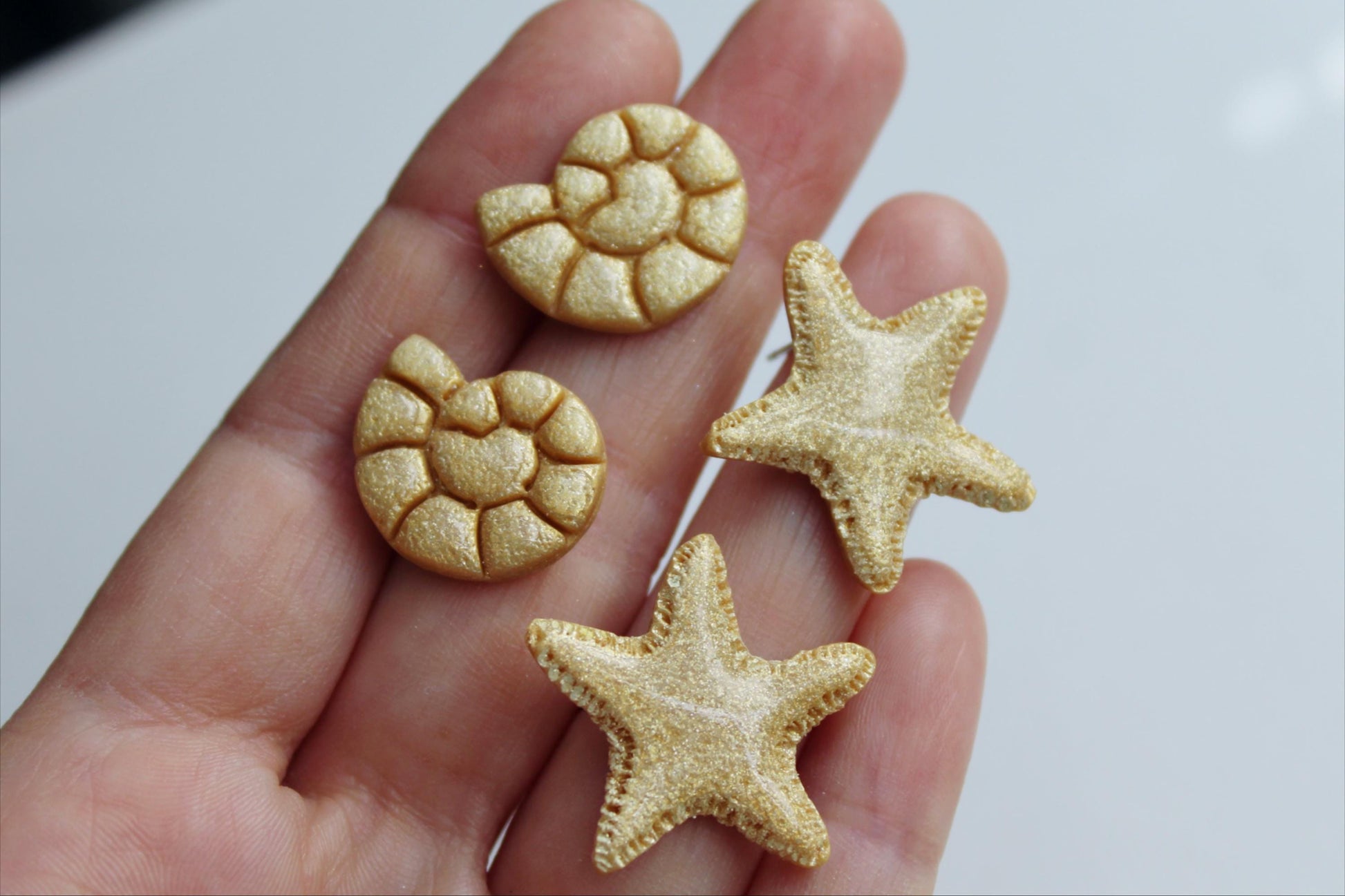 Seashell Stud Earrings SET, Summer Stud Earring Set, Polymer Clay Stud Earrings, Stud Pack, Summer Earrings,Handmade,Stud Set, Gold Starfish