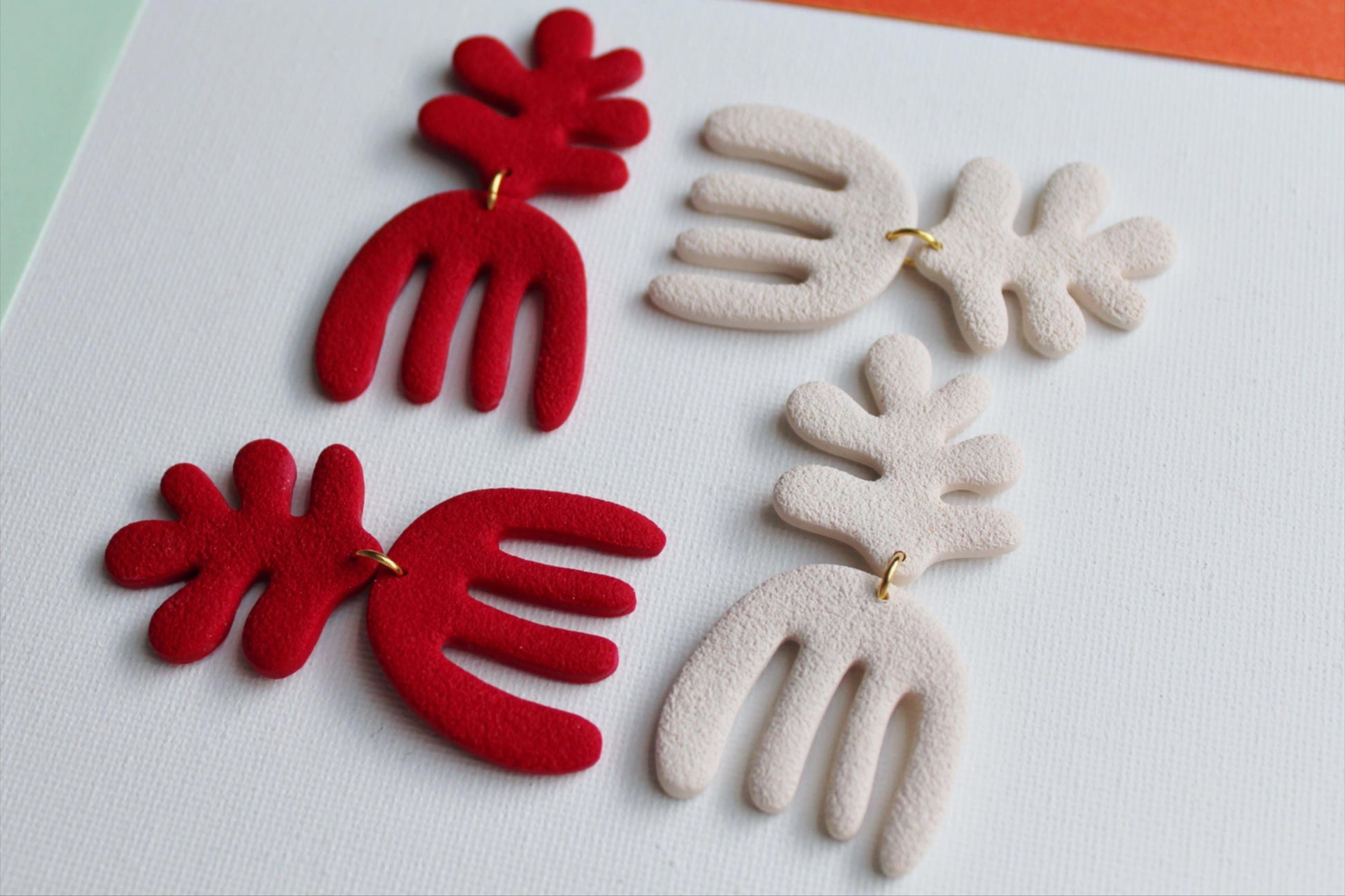 Summer Coral Earrings, Large Statement Earrings, Red Coral Earrings, Matisse, Coral Earrings, Polymer Clay Earrings, Coral, Handmade, Modern