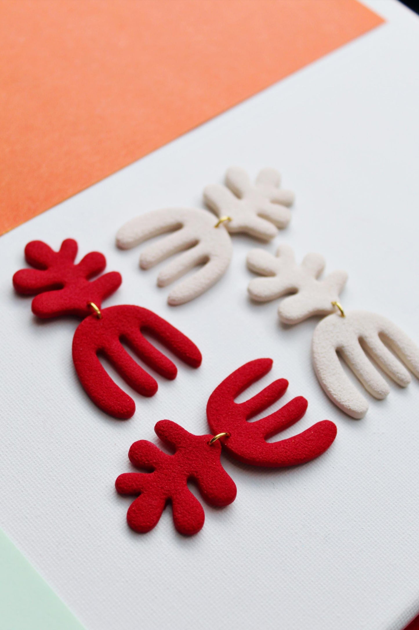 Summer Coral Earrings, Large Statement Earrings, Red Coral Earrings, Matisse, Coral Earrings, Polymer Clay Earrings, Coral, Handmade, Modern