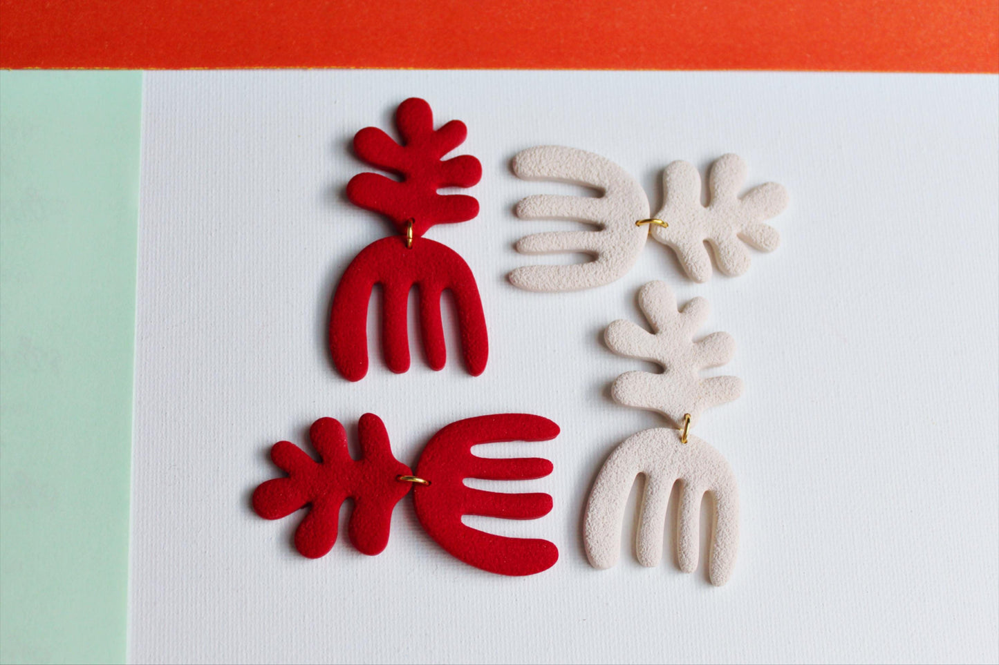 Summer Coral Earrings, Large Statement Earrings, Red Coral Earrings, Matisse, Coral Earrings, Polymer Clay Earrings, Coral, Handmade, Modern
