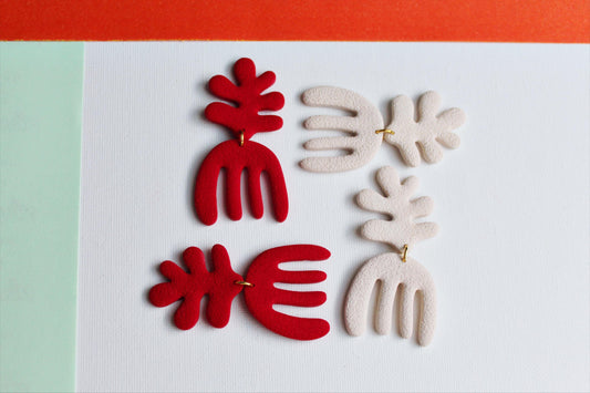Summer Coral Earrings, Large Statement Earrings, Red Coral Earrings, Matisse, Coral Earrings, Polymer Clay Earrings, Coral, Handmade, Modern