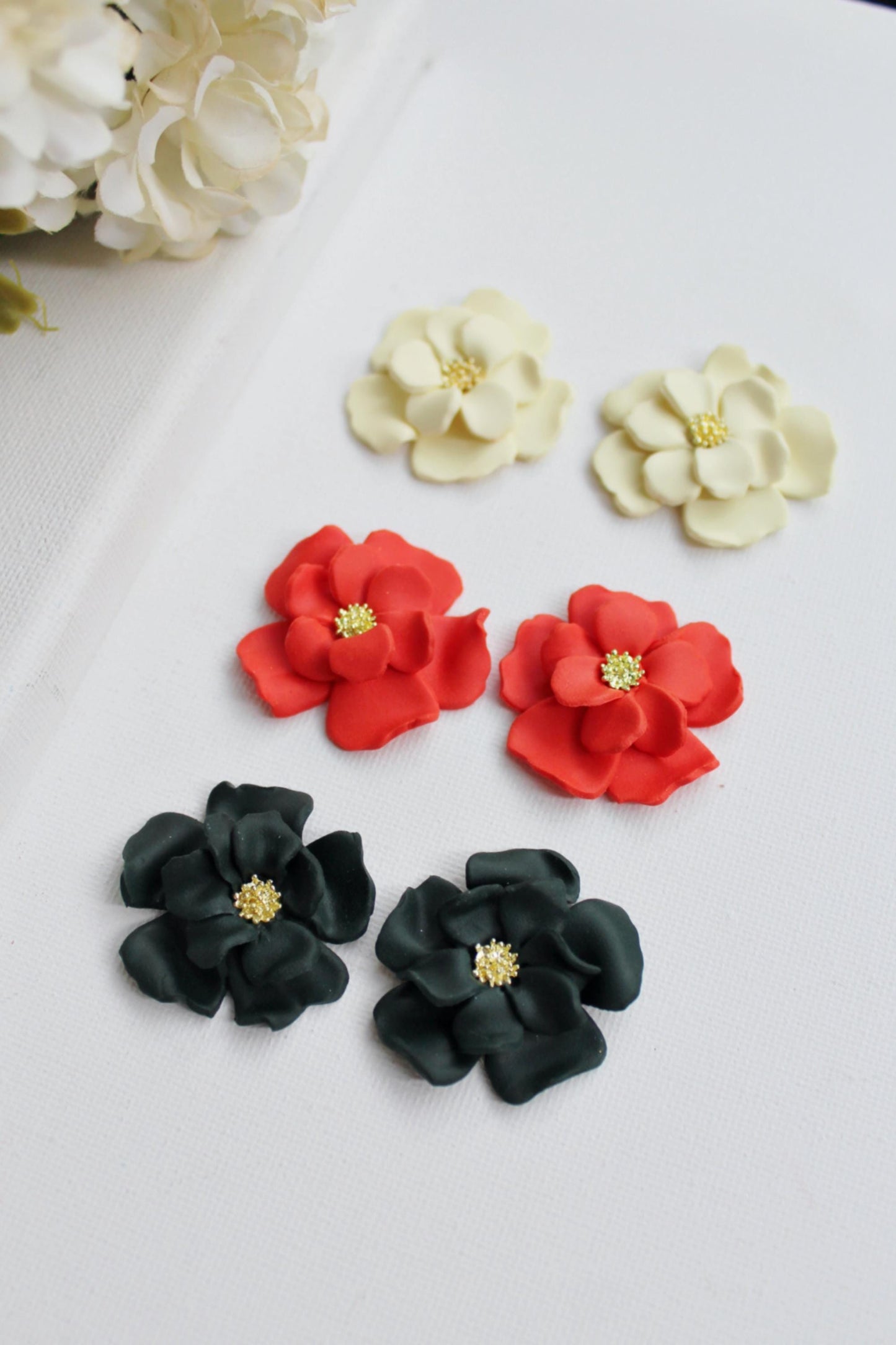 Flower Stud Earrings, Polymer Clay Earrings, Handmade Earrings, Floral, Handmade Earrings, Summer Earrings, Studs, Oragnge, Yellow, Green