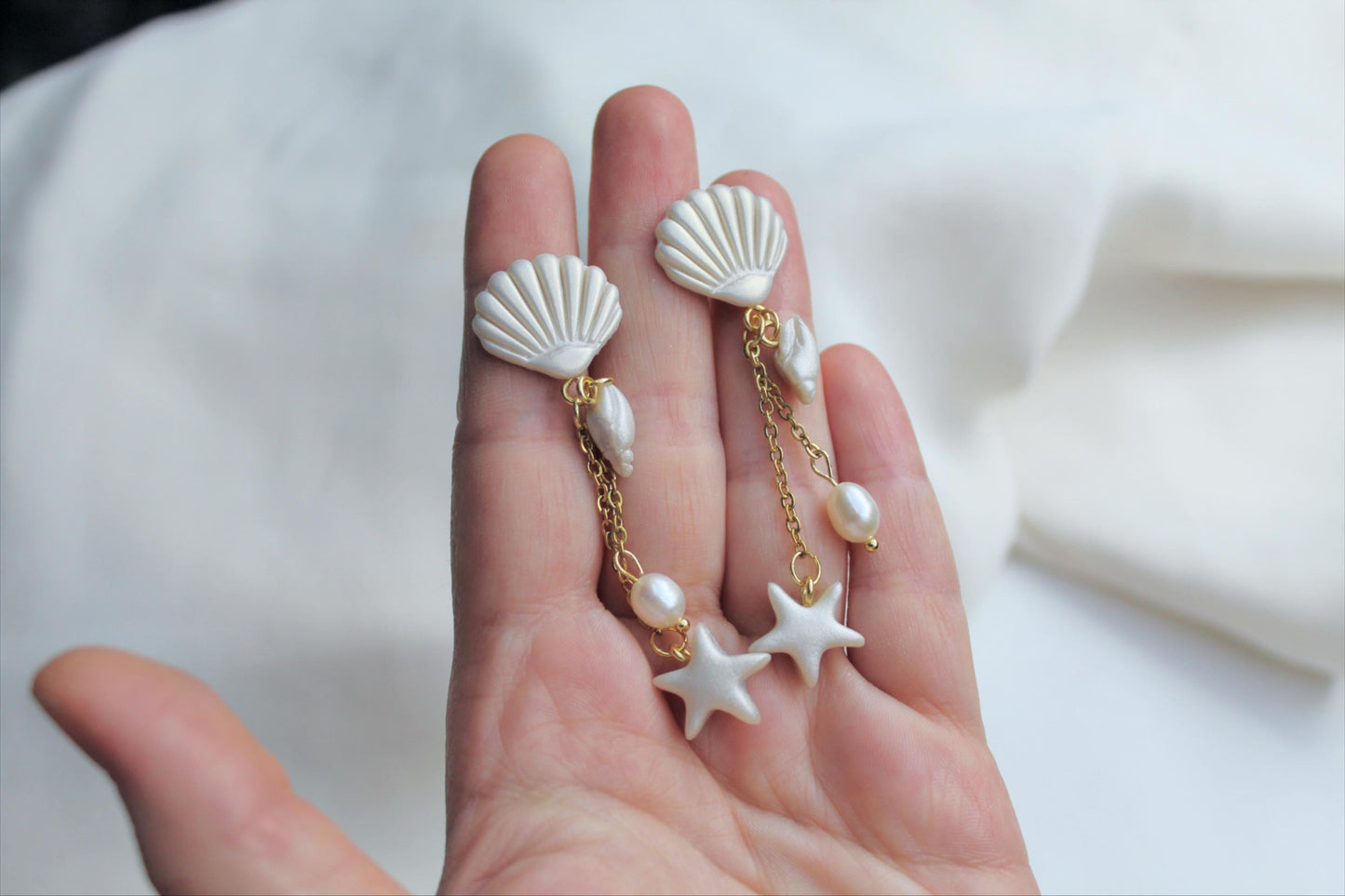 Pearl Earrings, Shell and Pearl Dangle Earrings, Handmade Pearls Earrings, Gift for Her, Drop Earrings, Elegant Earrings, Summer Earrings