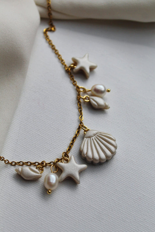 Summer Necklace, Shell Necklace, Elegant Necklace and Earrings, SET, Beach Necklace, Polymer Clay Necklace,Elegant Necklace, Stainless steel