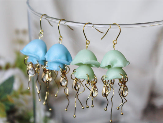Jellyfish Earrings, Summer Earrings, Blue Earrings, Green, Clay Earrings, Statement Earrings, Polymer Clay Earrings, Handmade Earrings