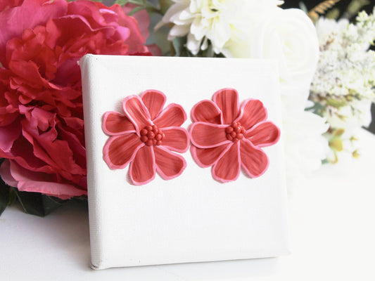 Red Flower Polymer Clay Earrings, Handmade Floral Earrings, Valentine’s Day Gift, Statement Clay Earrings, Handmade Gift, Flower Earrings