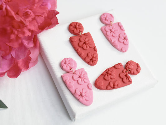 Flower Earrings, Red and Pink Earrings, Polymer Clay Earrings, Floral Earrings Dangle, Spring Earrings, Valentine's gift, Handmade,Statement
