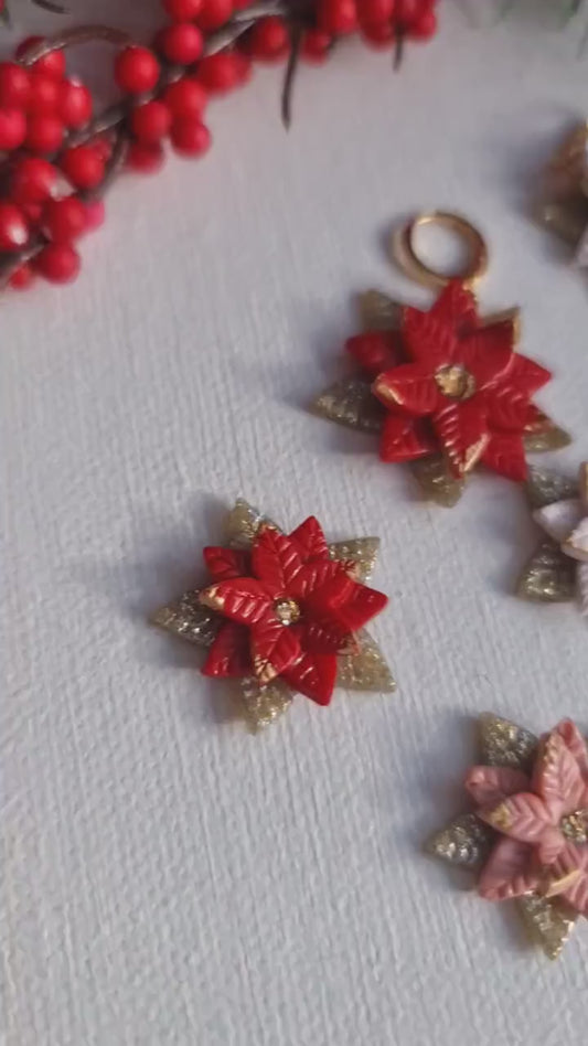 Poinsettia Earrings, Christmas Clay Earrings, Christmas Earrings, Polymer Clay Earrings, Poinsettia Leaf Earrings, Winter Earrings, Handmade