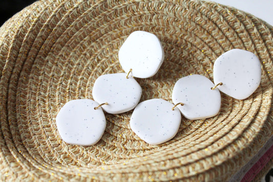 Large Statement Earrings, White Summer Earrings, Polymer Clay Earrings