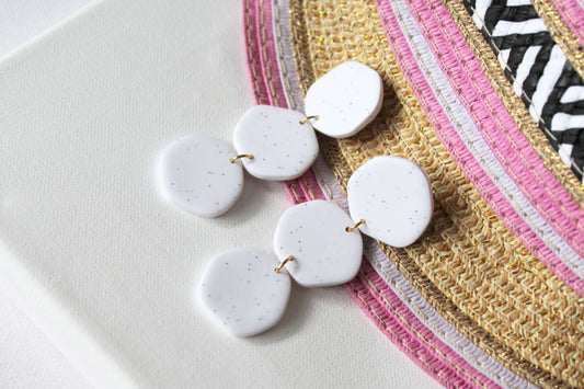 Large Statement Earrings, White Summer Earrings, Polymer Clay Earrings