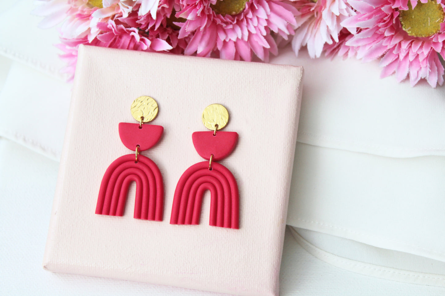 Rainbow Earrings, Pink Earrings, Statement Earrings, Geometric