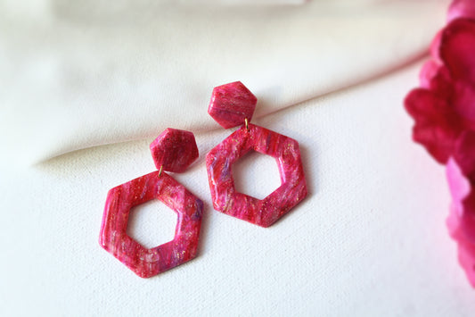 Pink Statement Earrings, Faux Stone Earrings, Modern Earrings