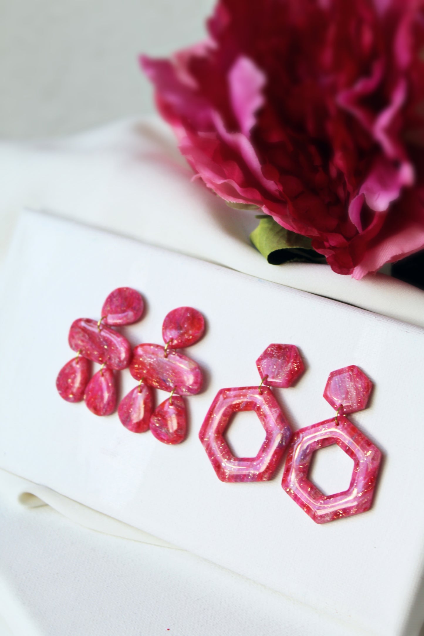 Pink Statement Earrings, Faux Stone Earrings, Modern Earrings