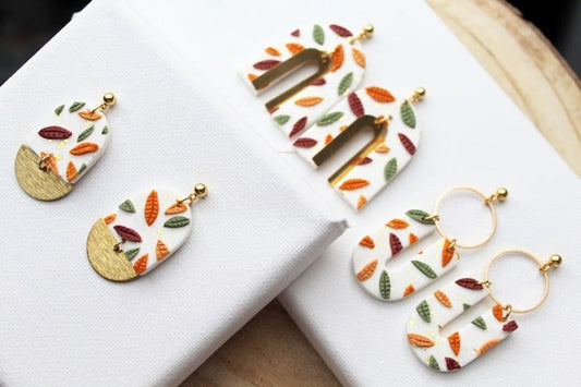 Autumn Leaf Earrings, Polymer Clay Earrings, 18k gold plated studs - Studio Niani