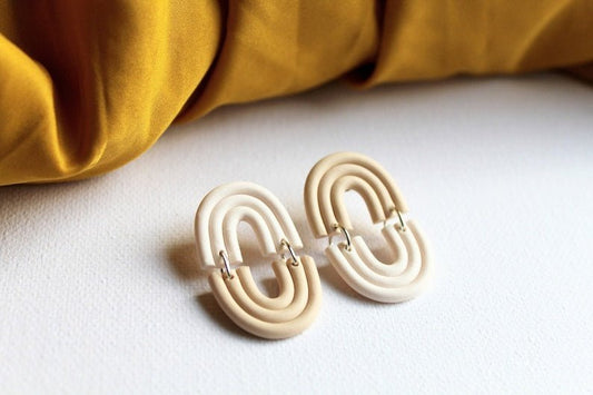 Beige Arch Earrings, Clay Earrings, Rainbow Earrings Boho jewelry - Studio Niani