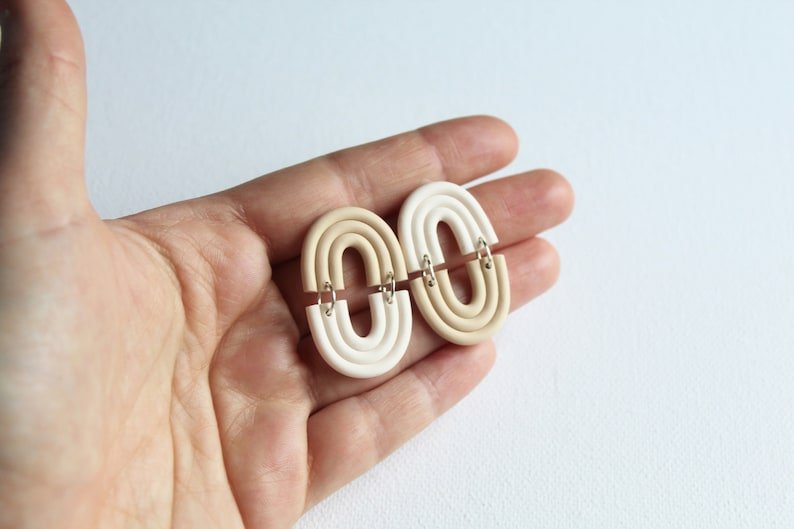 Beige Arch Earrings, Clay Earrings, Rainbow Earrings Boho jewelry - Studio Niani