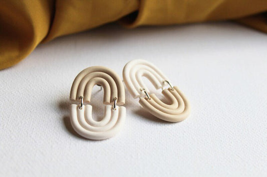 Beige Arch Earrings, Clay Earrings, Rainbow Earrings Boho jewelry - Studio Niani