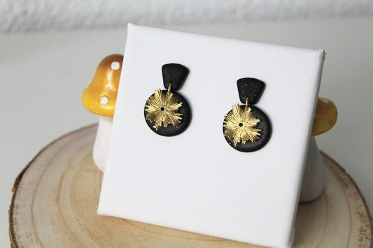 Black and Gold Earrings, Polymer Clay Earrings, Statement Earrings - Studio Niani