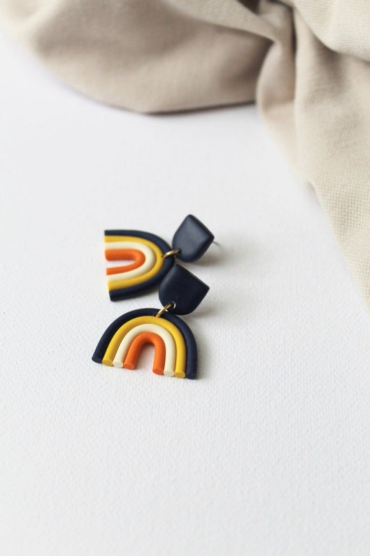 Blue Rainbow Earrings, Polymer Clay Earrings, Geometric, Minimalistic - Studio Niani
