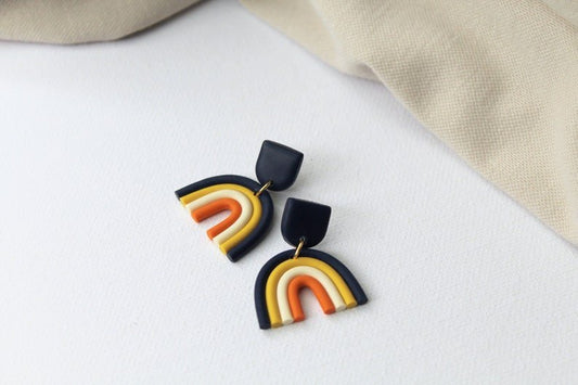 Blue Rainbow Earrings, Polymer Clay Earrings, Geometric, Minimalistic - Studio Niani