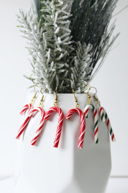 Candy Cane Earrings, Christmas Polymer Clay Earrings, Miniature Food Jewelry - Studio Niani