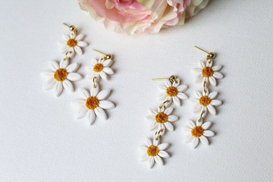 Daisy Earrings, Polymer Clay Floral Earrings, Statement Earrings Perfect for Spring and Summer - Studio Niani