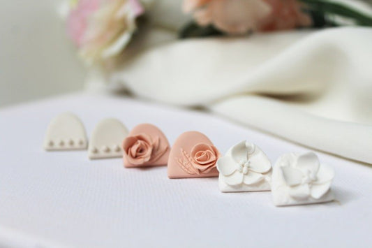 Earrings Stud Pack, Set of 3 pair of earrings, Polymer Clay Earrings, Elegant and Bridal - Studio Niani