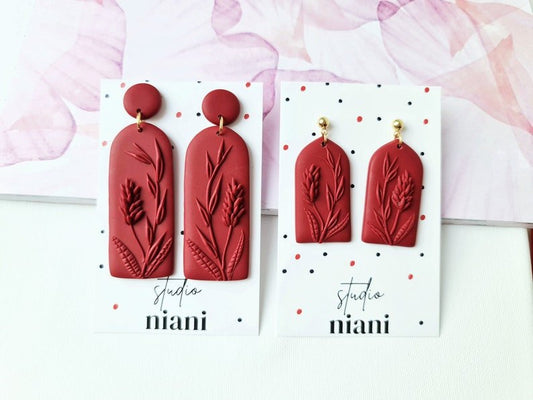 Elegant Lavender Earrings, Polymer Clay Earrings,, Floral Maroon - Studio Niani