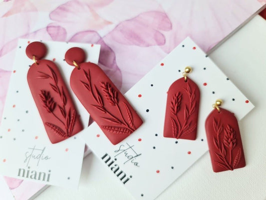 Elegant Lavender Earrings, Polymer Clay Earrings,, Floral Maroon - Studio Niani
