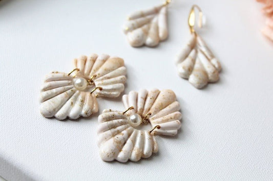 Elegant Polymer Clay Earrings, Shell and Teardrop design - Studio Niani