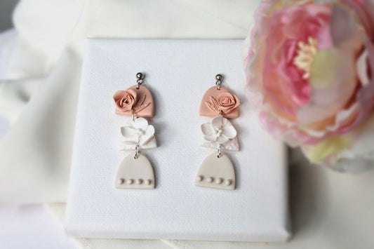 Floral Earrings, Wedding Earrings, Polymer Clay Earrings, Elegant, Bridal - Studio Niani