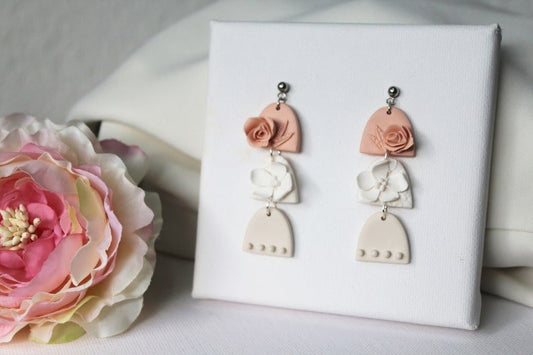Floral Earrings, Wedding Earrings, Polymer Clay Earrings, Elegant, Bridal - Studio Niani