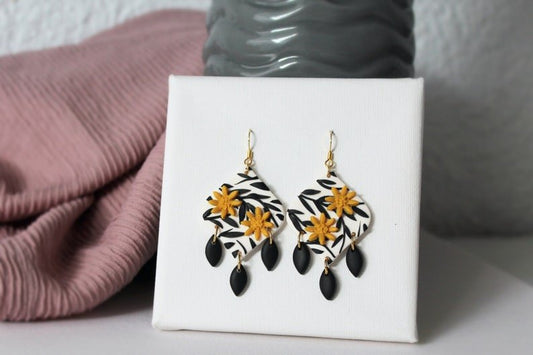 Floral Statement Earrings, Polymer Clay Earrings, Elegant Modern Jewelry, Botanical Earrings - Studio Niani