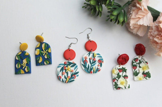 Fruit Earrings, Polymer Clay Earrings, Orange, Lemon, Strawberry, Spring Summer Earrings - Studio Niani