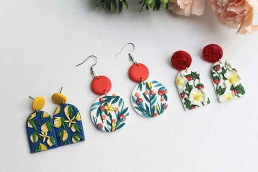 Fruit Earrings, Polymer Clay Earrings, Orange, Lemon, Strawberry, Spring Summer Earrings - Studio Niani