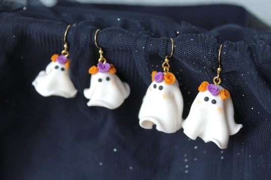 Ghost Earrings, Halloween Earrings, Polymer Clay Earrings, Cute Ghost Charms - Studio Niani