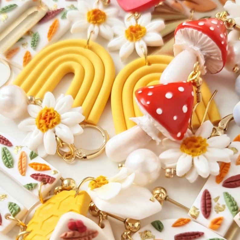 Handmade Mushroom Earrings, Polymer Clay Earrings, Autumn Earrings - Studio Niani