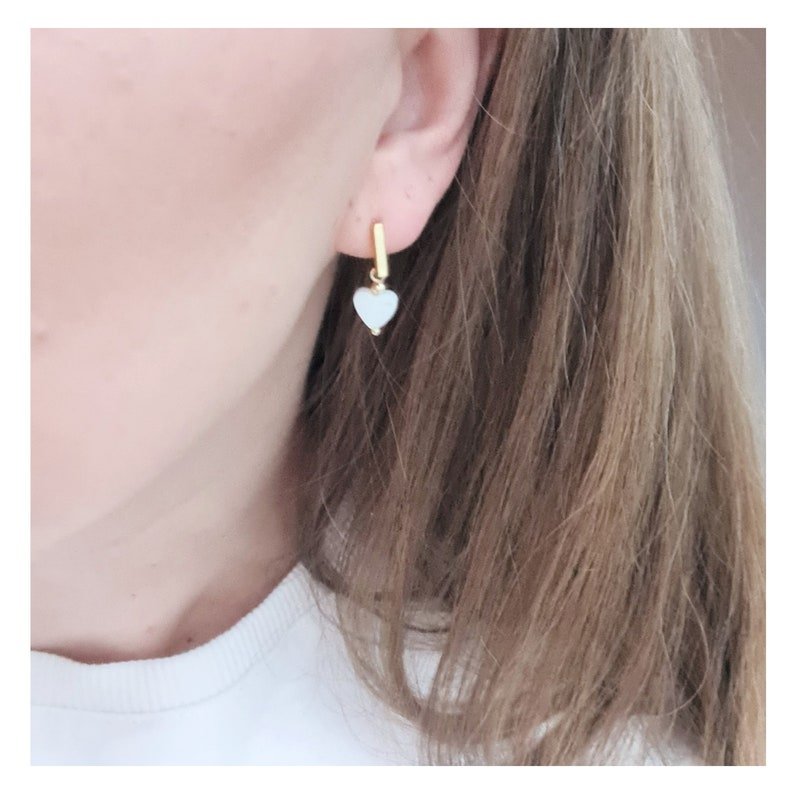 Heart Earrings, Minimalist Love Earrings, Shell, Stainless Steel studs - Studio Niani