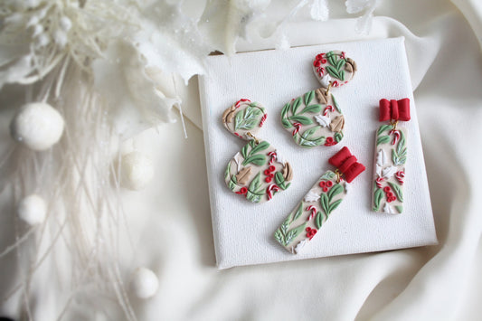 Christmas Earrings, Polymer Clay Earrings, Christmas Earrings Clay, Winter Earrings, Earrings, Clay Earrings, Beige Earrings, Handmade, Gift