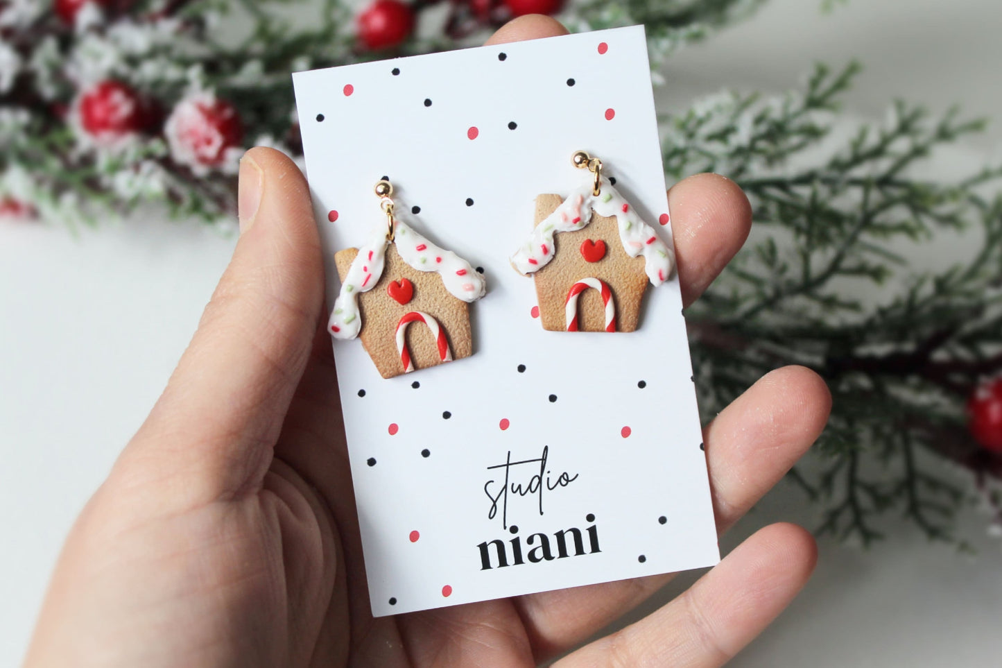 Christmas Earrings, Gingerbread House Earrings, Winter Earrings, Polymer Clay Earrings, Holiday, Gingerbread Earrings Clay, Handmade, Cookie