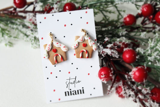 Christmas Earrings, Gingerbread House Earrings, Winter Earrings, Polymer Clay Earrings, Holiday, Gingerbread Earrings Clay, Handmade, Cookie