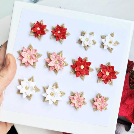 Poinsettia Earrings, Christmas Clay Earrings, Christmas Earrings, Polymer Clay Earrings, Poinsettia Leaf Earrings, Winter Earrings, Handmade