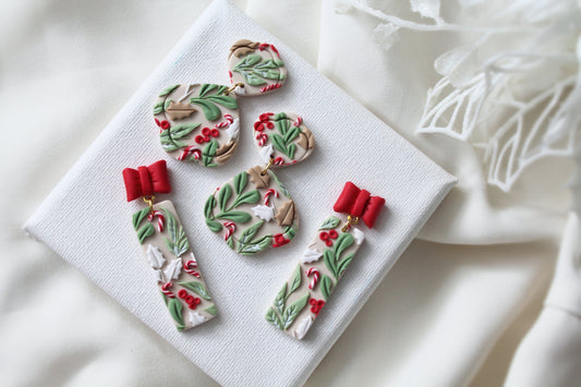 Christmas Earrings, Polymer Clay Earrings, Christmas Earrings Clay, Winter Earrings, Earrings, Clay Earrings, Beige Earrings, Handmade, Gift