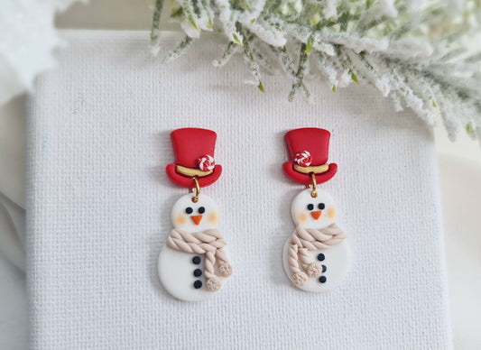 Snowman Earrings, Christmas Earrings, Winter Earrings, Polymer Clay Earrings, Holiday Earrings, Clay Earrings, Handmade Jewelry, Snow, White