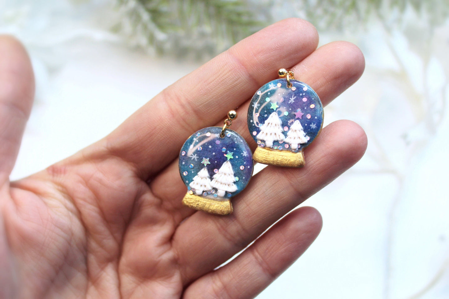Christmas Earrings, Snow Globe Earrings, Winter Earrings, Polymer Clay Earrings, Holiday, Snow Earrings Clay, Handmade, Snow Globe Christmas