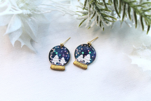 Christmas Earrings, Snow Globe Earrings, Winter Earrings, Polymer Clay Earrings, Holiday, Snow Earrings Clay, Handmade, Snow Globe Christmas