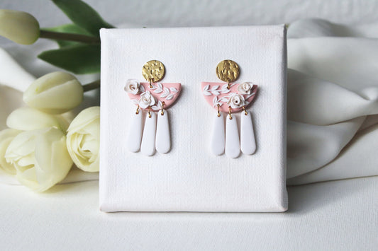 Polymer Clay Earrings, Flower Earrings, Clay Earrings, Floral Earrings, Wedding Earrings, Valentine's Day Earrings, Elegant Earrings, Bridal